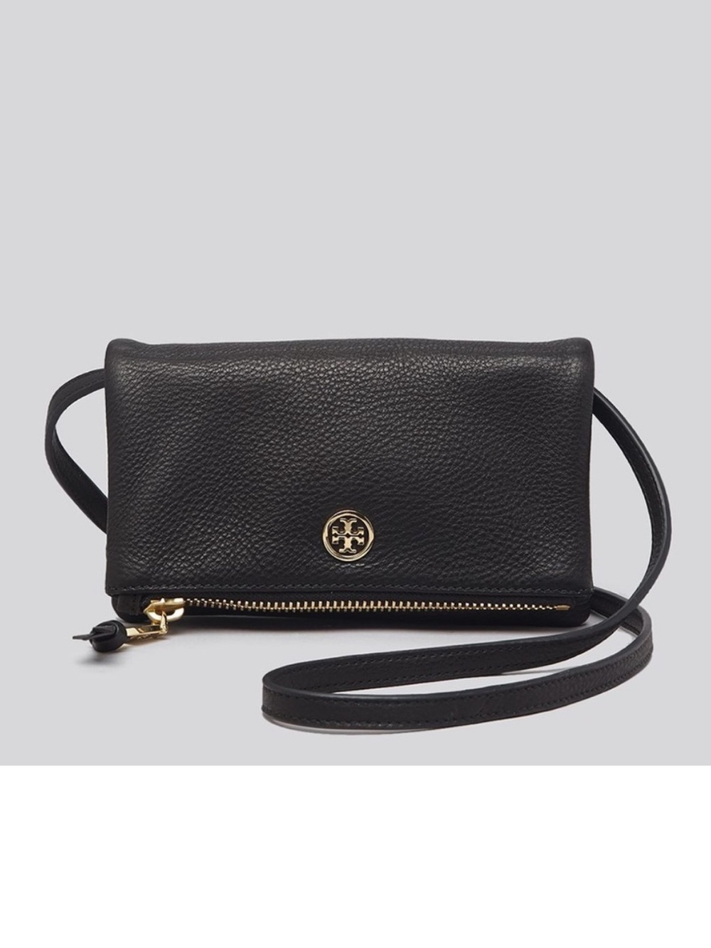 Tory Burch Robinson Pebbled Mini Fold Over Crossbody Clutch Black